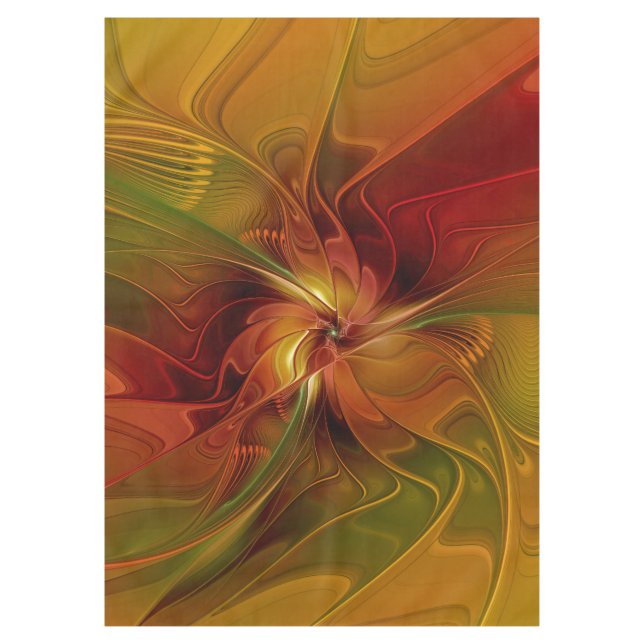 Abstract Red Orange Brown Green Fractal Art Flower Tablecloth (Front)