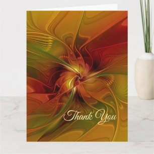 Abstract Red Orange Brown Green Fractal Art Flower Thank You Card