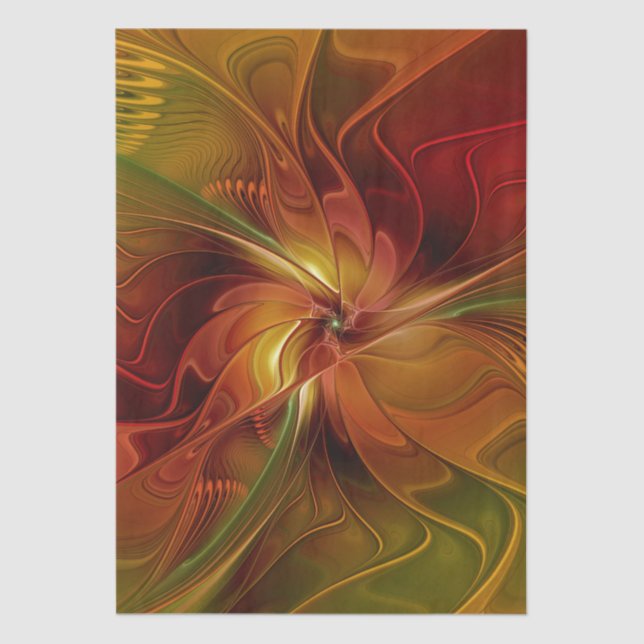Abstract Red Orange Brown Green Fractal Art Flower Tissue Paper (Front)