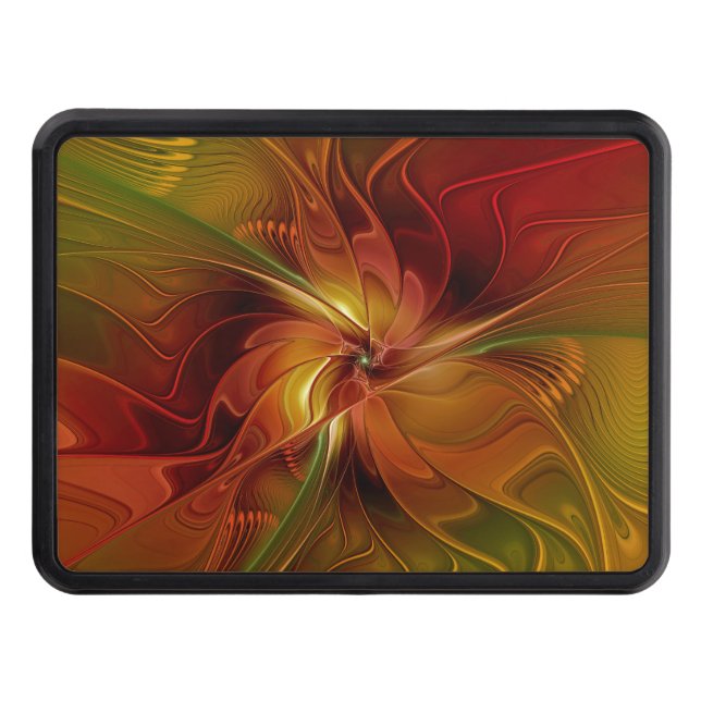 Abstract Red Orange Brown Green Fractal Art Flower Trailer Hitch Cover (Front)