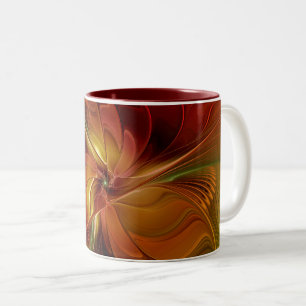 Abstract Red Orange Brown Green Fractal Art Flower Two-Tone Coffee Mug