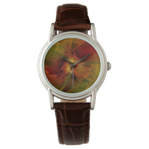Abstract Red Orange Brown Green Fractal Art Flower Watch