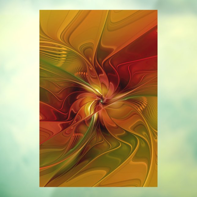 Abstract Red Orange Brown Green Fractal Art Flower Window Cling (Sheet 3)
