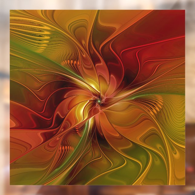 Abstract Red Orange Brown Green Fractal Art Flower Window Cling (Sheet 2)