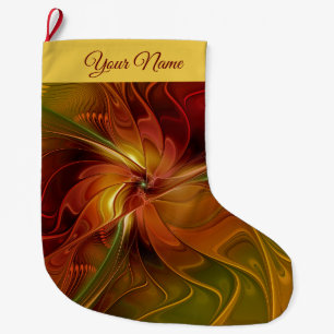 Abstract Red Orange Green Fractal Art Flower Name Large Christmas Stocking