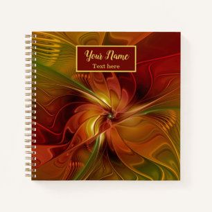 Abstract Red Orange Green Fractal Art Flower Name Notebook
