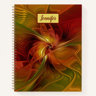 Abstract Red Orange Green Fractal Art Flower Name Notebook