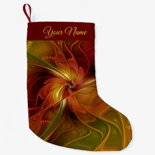Abstract Red Orange Green Fractal Art Flower Name Small Christmas Stocking