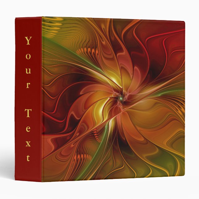Abstract Red Orange Green Fractal Art Flower Text Binder (Front/Spine)