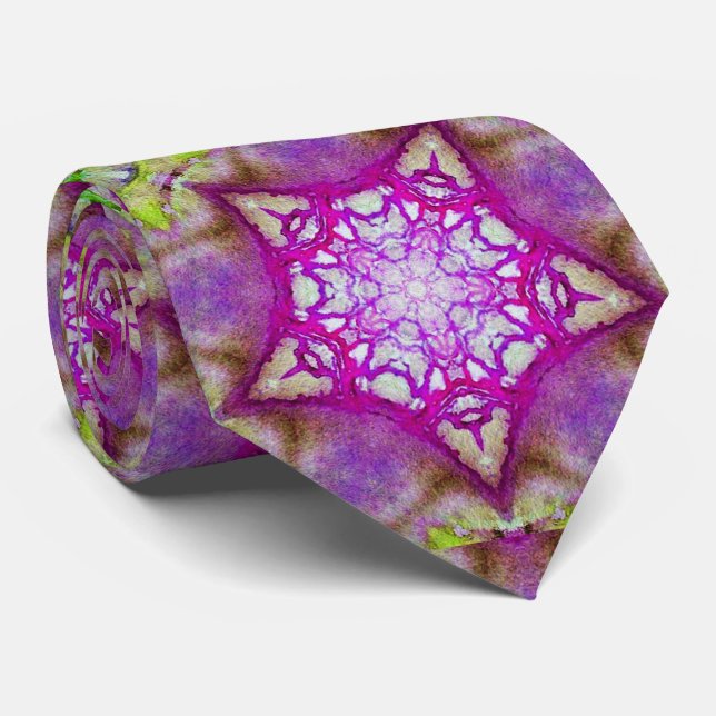 ABSTRACT RED PINK PURPLE STARS  Fractal Geometric Tie (Rolled)