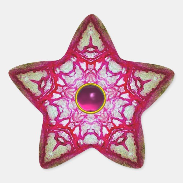ABSTRACT RED PINK STAR WITH FUCHSIA AMETHYST GEM STAR STICKER (Front)