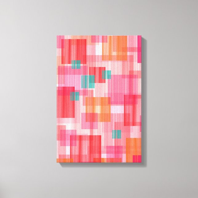 Abstract Red pink teal Geometric Squares Pattern Canvas Print (Front)