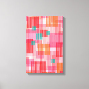 Abstract Red pink teal Geometric Squares Pattern Canvas Print
