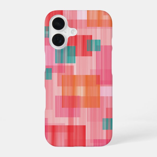 Abstract Red pink teal Geometric Squares Pattern iPhone 16 Case (Back)
