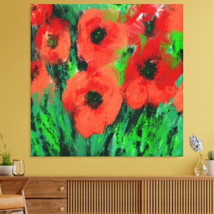 Abstract Red Poppies Floral Painting Canvas Print