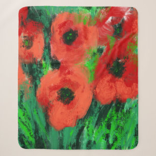 Abstract Red Poppies Floral Painting Sherpa Blanket
