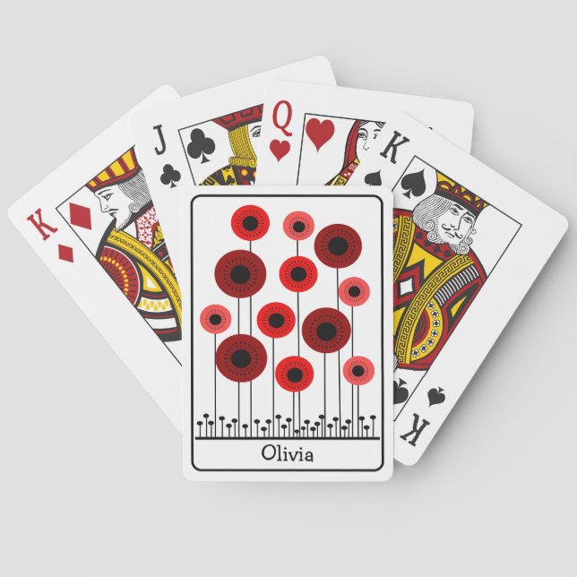 Abstract Red Poppies Personalized Playing Cards (Back)