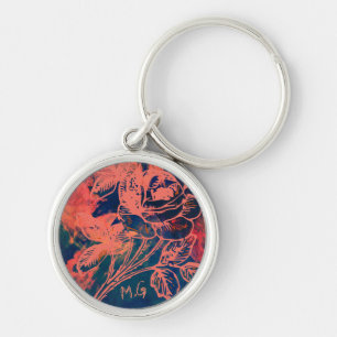 Abstract Red Rose Art Monogram Keychain