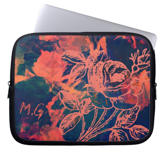 Abstract Red Rose Art Monogram Laptop Sleeve (Front)
