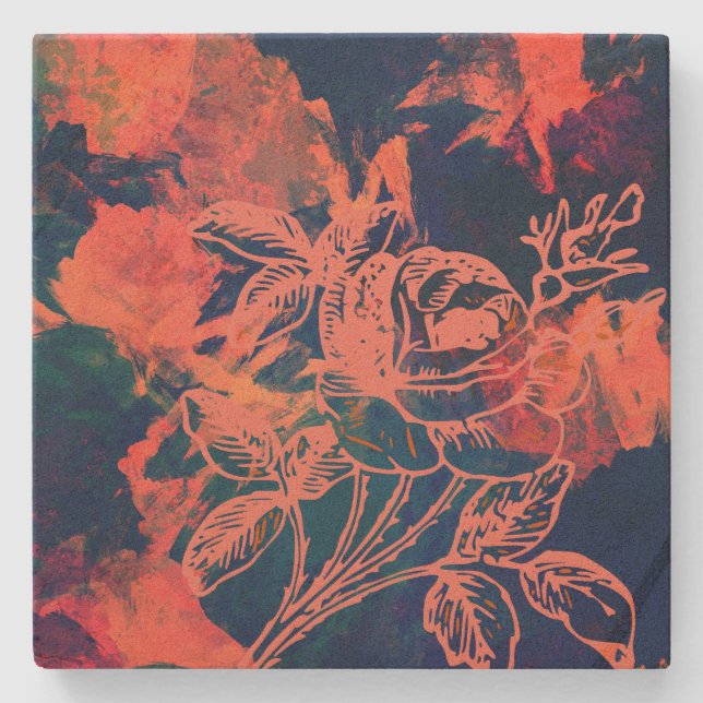 Abstract Red Rose Art Stone Coaster (Front)