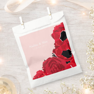 Abstract Red Roses and Poppies Favour Bag