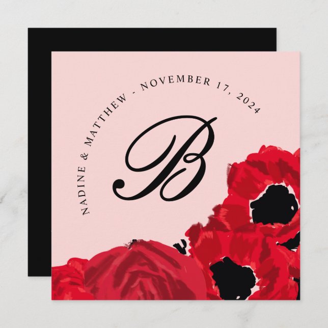 Abstract Red Roses and Poppies Save the Date Invitation (Front/Back)