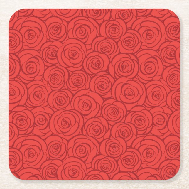 Abstract Red Roses Background Square Paper Coaster (Front)