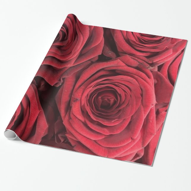 Abstract Red Roses Garden Elegant Floral  Wrapping Paper (Unrolled)