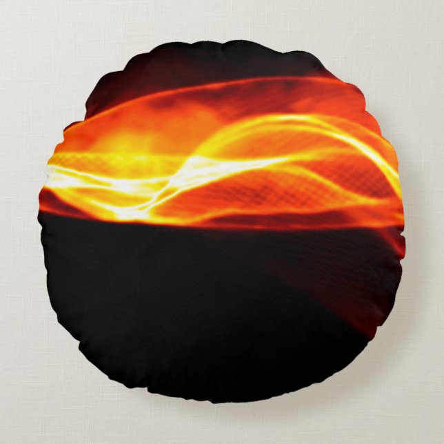 Abstract red smoke Fire over black background. Wav Round Pillow (Front)