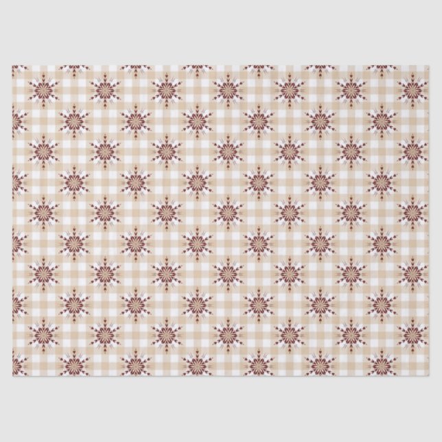 Abstract Red Snowflakes on Cream Decoupage Tissue Paper (Front)