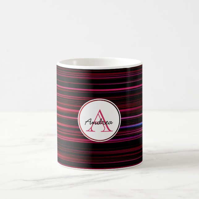Abstract Red Stripes on Black Monogrammed Coffee Mug (Center)