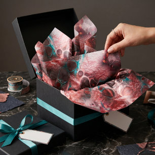 Abstract Red Teal Fluid Art Faux Foil Sparkling Tissue Paper