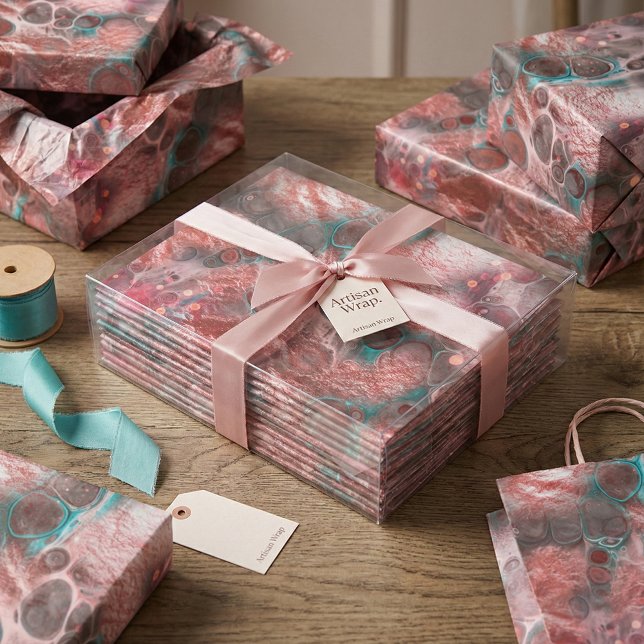 Abstract Red Teal Fluid Art Faux Foil Sparkling Tissue Paper (Creator Uploaded)