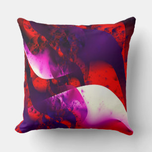 Abstract red violet fractal fantasy throw pillow