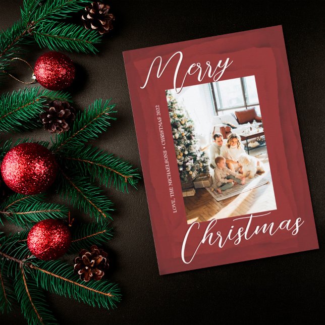 Abstract Red Watercolor Photo Merry Christmas Card (Creator Uploaded)