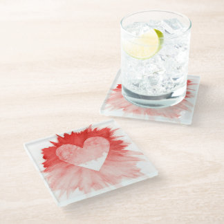 Abstract Red Watercolor Splash Heart Coaster Set