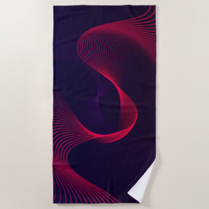 Abstract Red Wave on Purple Beach Towel