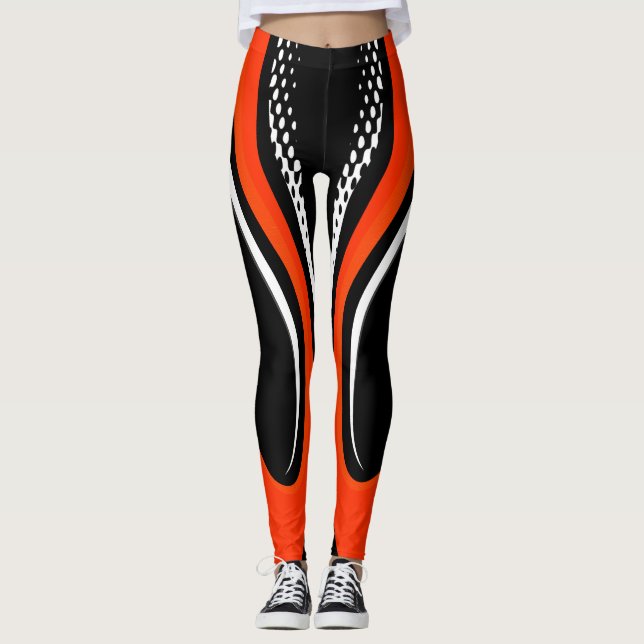 Abstract Red White and Black Curve Leggings (Front)