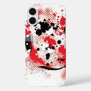 Abstract Red White and Black Paint Splatter iPhone 16 Plus Case