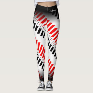 Abstract Red White and Black Pattern with Name Leggings