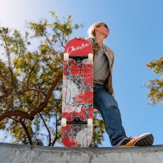 Abstract red white and black with your name skateboard
