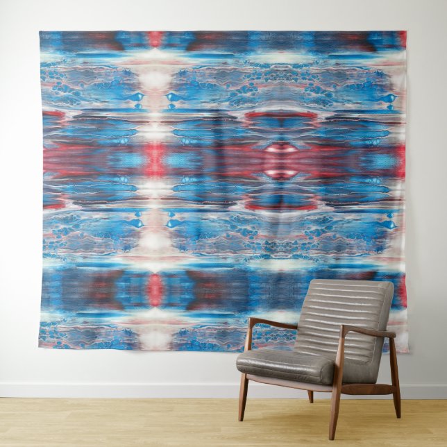 Abstract Red White and Blue Blends Wall Tapestry (In Situ (Horizontal))