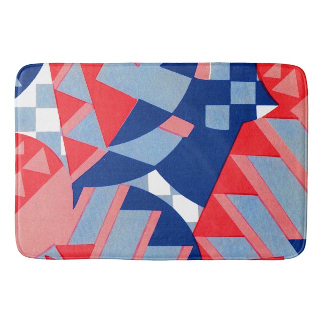 abstract red white and blue print bath mat (Front)