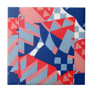 abstract red white and blue print no. 1 tile