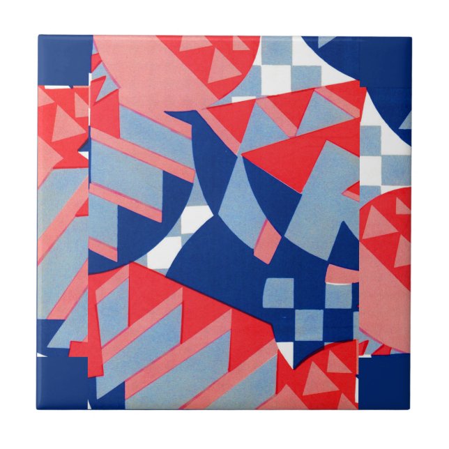 abstract red white and blue print no. 1 tile (Front)