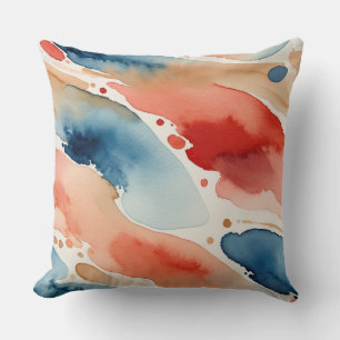 abstract Red, White and Blue Watercolor Throw Pillow