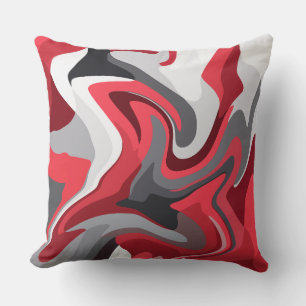 Abstract Red, white and Gray Color Flow Throw Pillow