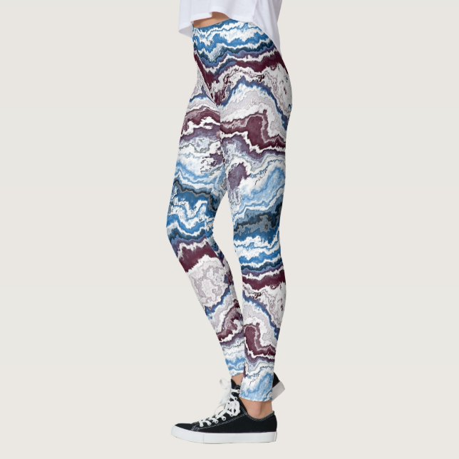 Abstract Red White Blue Minerals Agate Art Pattern Leggings (Left)