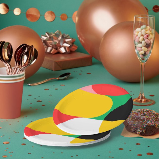 Abstract Red Yellow Geometric Pattern  Christmas Paper Plate (Multi)