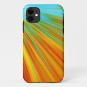Abstract red yellow orange green stripes on blue iPhone 11 case